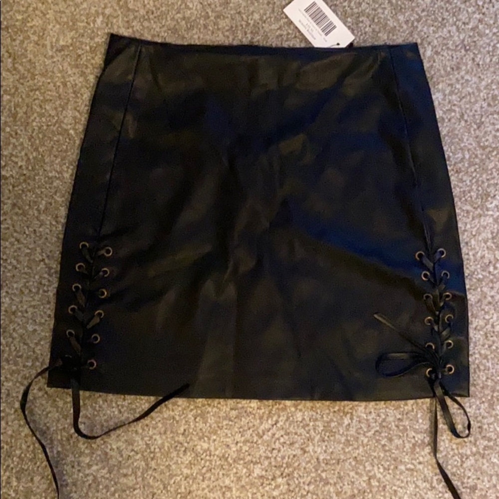 Black faux leather lace up skirt